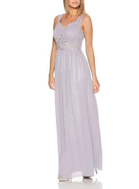 **Quiz Grey Chiffon Jewel Maxi Dress